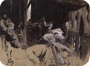 Tom roberts First sketch for Shearing the Rams oil painting